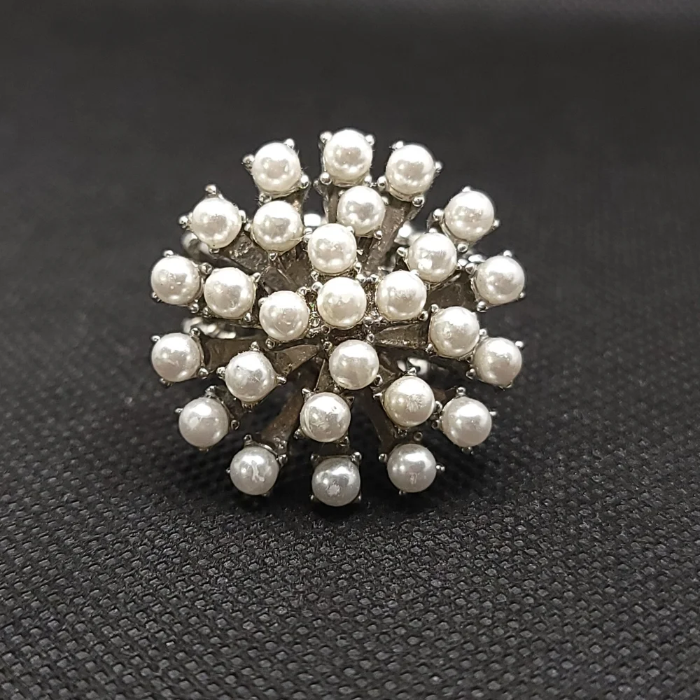 Faux Pearl Cluster Ring Adjustable Statement Piece